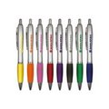 Union Printed "Rio Retractable" Silver Barrels Click Pen w/ Colored Grip